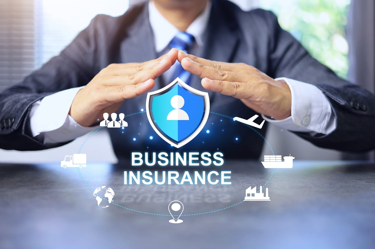 business insurance concept or insurance in the business system such as international business trip insurance, international transportation insurance or employee team insurance
